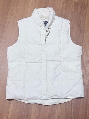 Lands' End Creamy White Quilted Vest Goosedown Feathers Size M 10/12 Snaps EUC